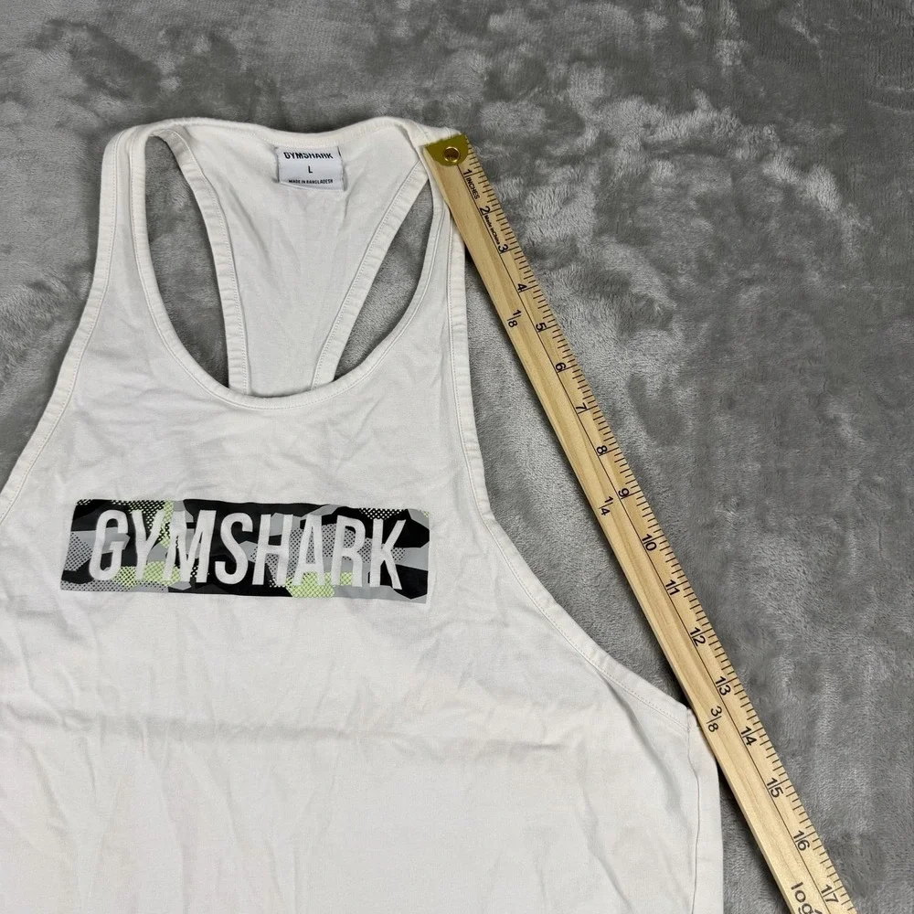 Gymshark Tank Top Mens Large White With Black Graphic Logo Cotton Blend